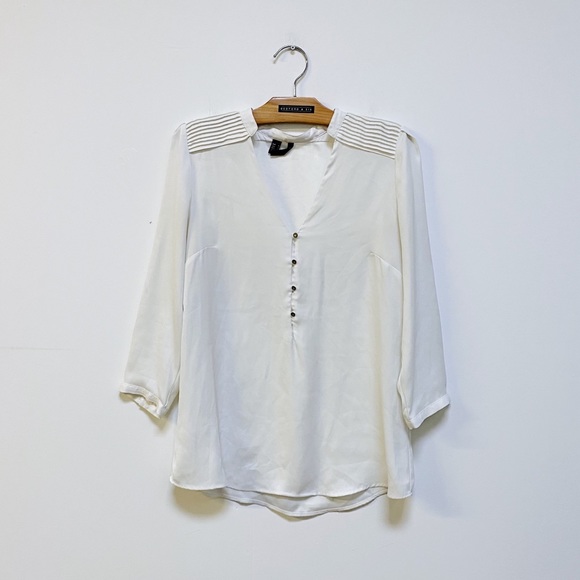 MANGO off-white blouse pleated shoulder - Picture 1 of 2